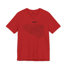 Load image into Gallery viewer, Black ink Alief map design on red unisex short sleeve Chozzen Few cotton T-shirt