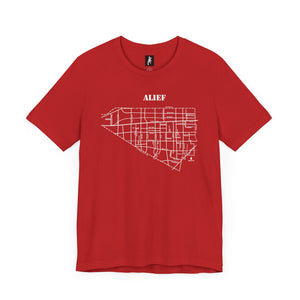 White ink Alief map design on red unisex short sleeve Chozzen Few cotton T-shirt
