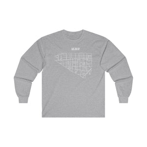 White ink Alief map design on sport grey unisex long sleeve Chozzen Few ultra cotton T-shirt