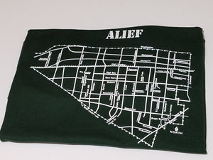 Classic White ink Alief map design on forest green unisex short sleeve Chozzen Few cotton T-shirt