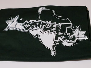 Classic white ink hand-drawn Texas logo design on forest green unisex short sleeve Chozzen Few cotton T-shirt 
