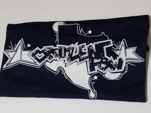 Classic white ink hand-drawn Texas logo design on navy unisex short sleeve Chozzen Few cotton T-shirt